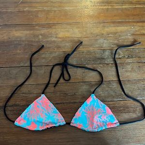double sided jolyn bikini top! blue droplet print and teal and pink coral print!